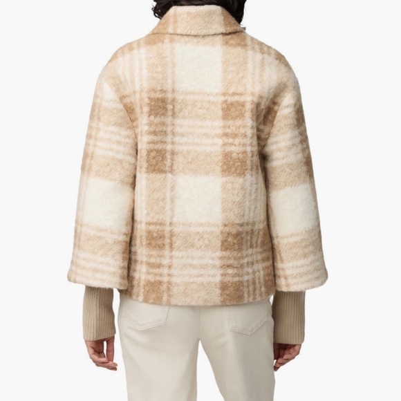 Sonia & Kyo Pauline Plaid Jacket with Knit Sleeves Cream SZ L - Picture 2 of 15